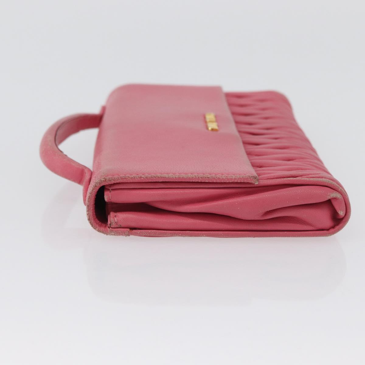 Miu Miu Matelasse Wallet Hand Bag Leather Pink Gold Auth 172563