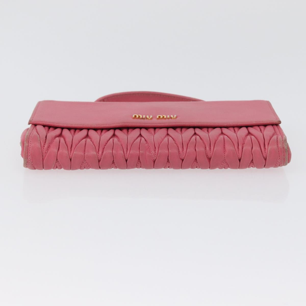 Miu Miu Matelasse Wallet Hand Bag Leather Pink Gold Auth 172563