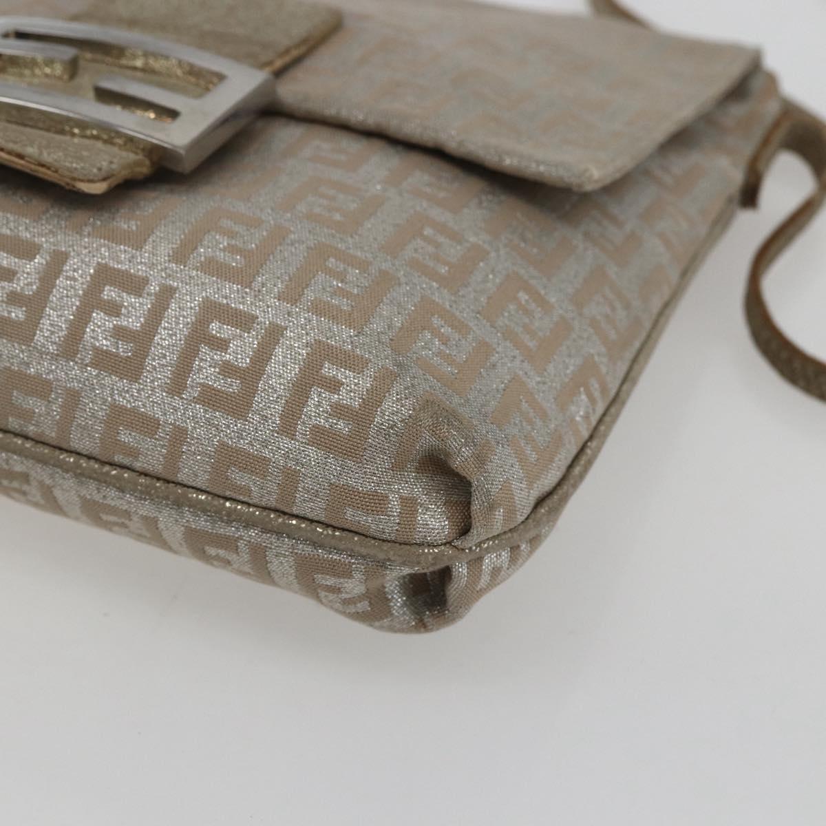 FENDI Zucchino Canvas Mamma Baguette Shoulder Bag Silver Auth 172589