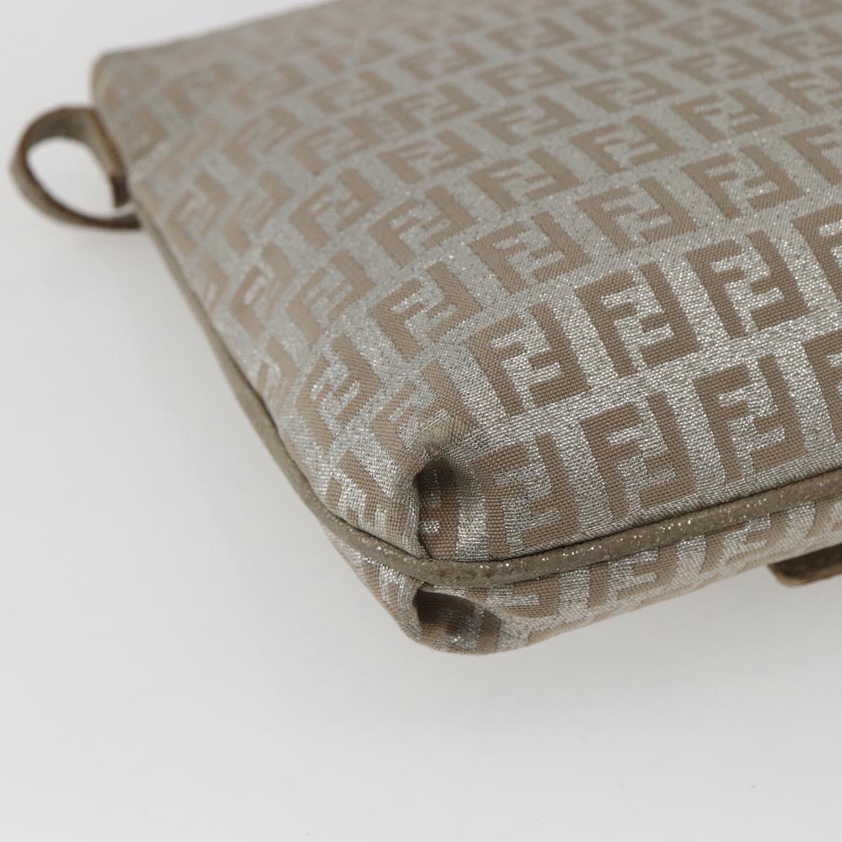 FENDI Zucchino Canvas Mamma Baguette Shoulder Bag Silver Auth 172589