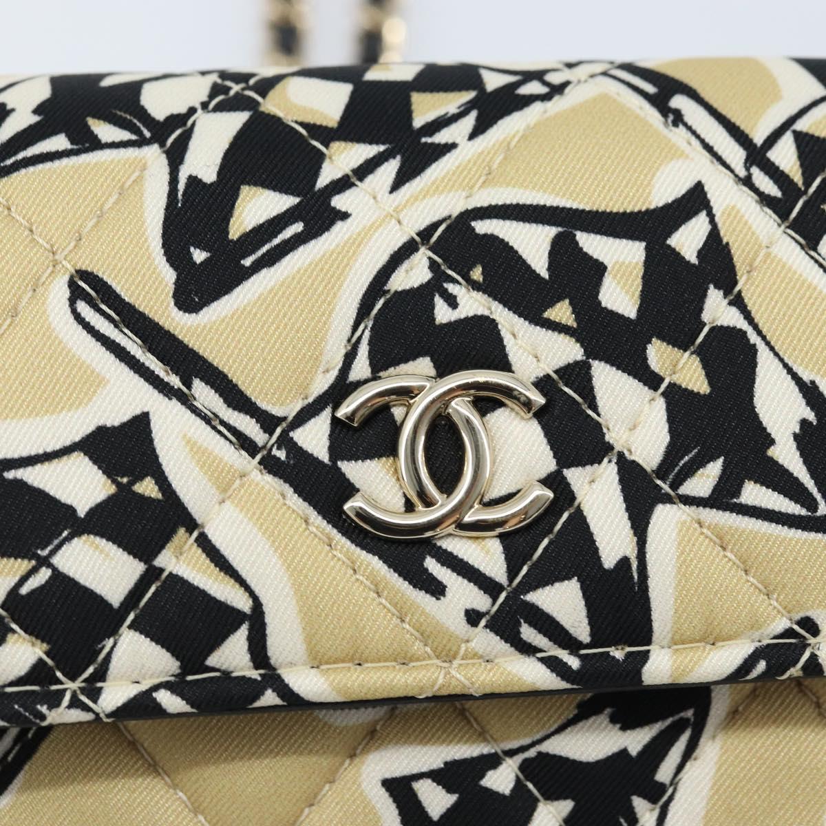 CHANEL Chain Mini Matelasse 12 Shoulder Bag Satin Beige Gold CC Auth 172590SAM