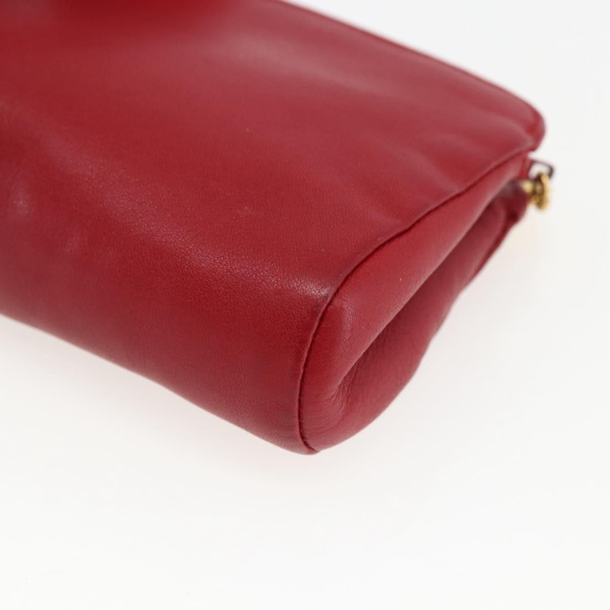 CHANEL Pouch Lamb Skin Red Gold CC Auth 172608