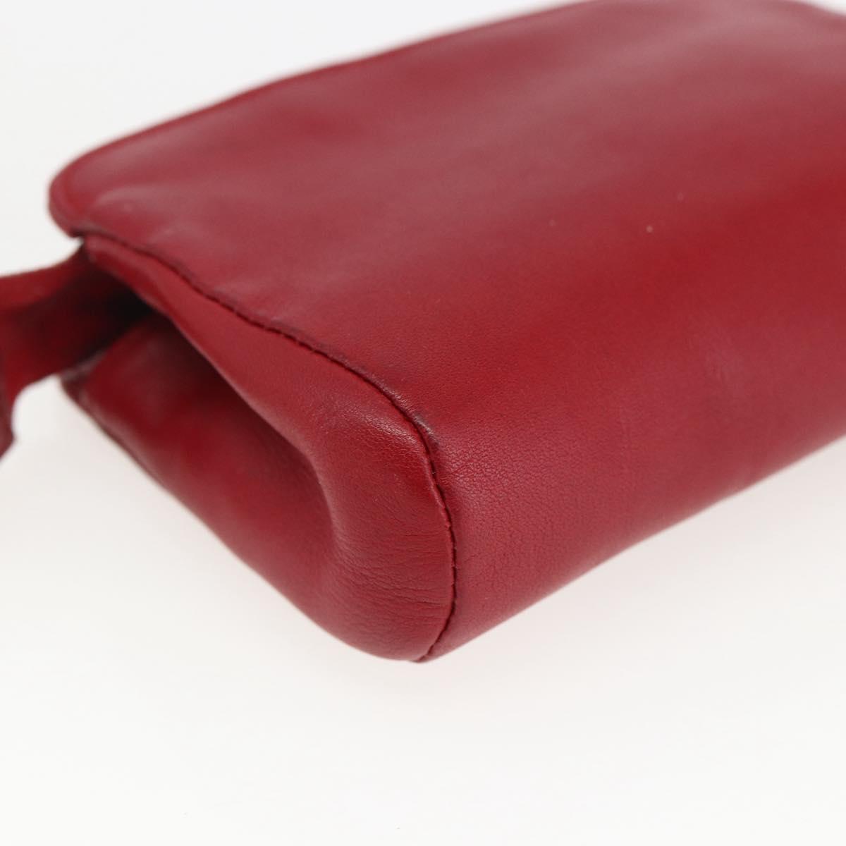 CHANEL Pouch Lamb Skin Red Gold CC Auth 172608