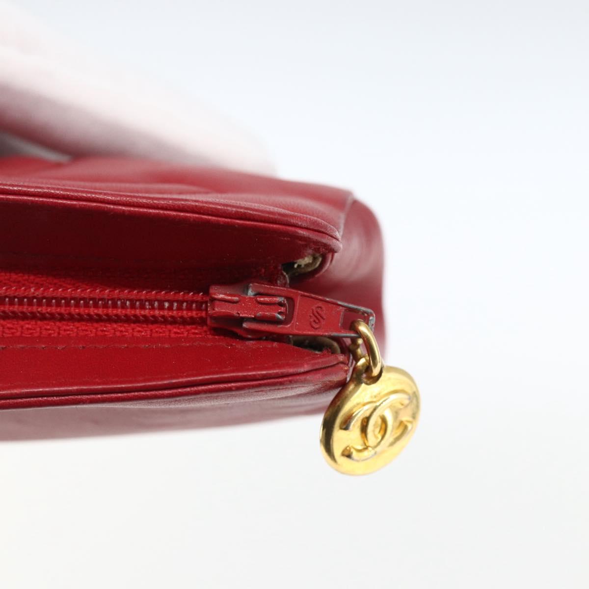 CHANEL Pouch Lamb Skin Red Gold CC Auth 172608