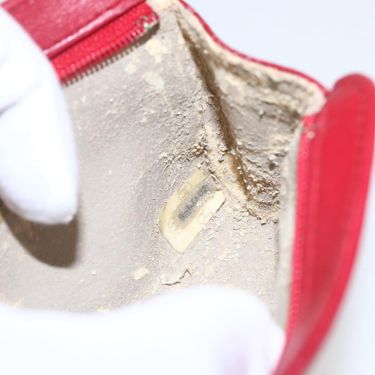 CHANEL Pouch Lamb Skin Red Gold CC Auth 172608