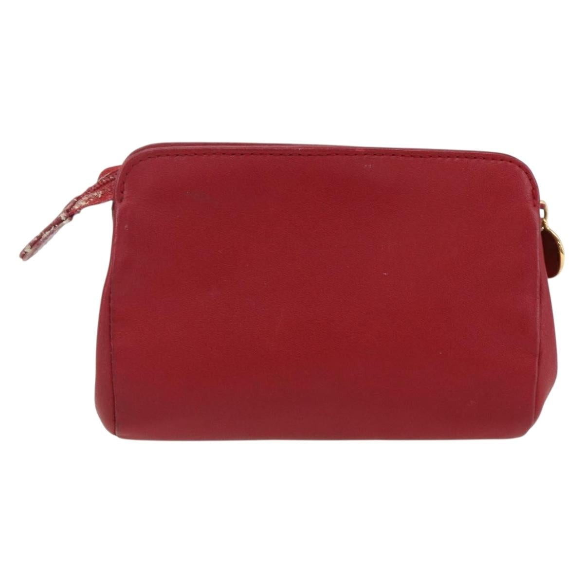 CHANEL Pouch Lamb Skin Red Gold CC Auth 172608