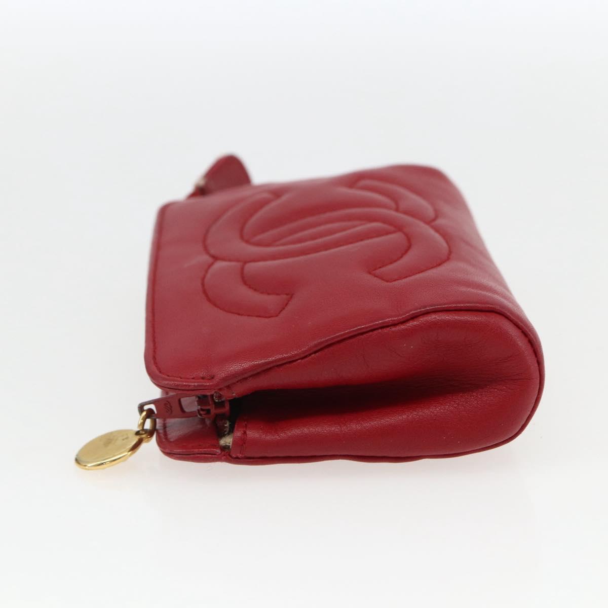 CHANEL Pouch Lamb Skin Red Gold CC Auth 172608