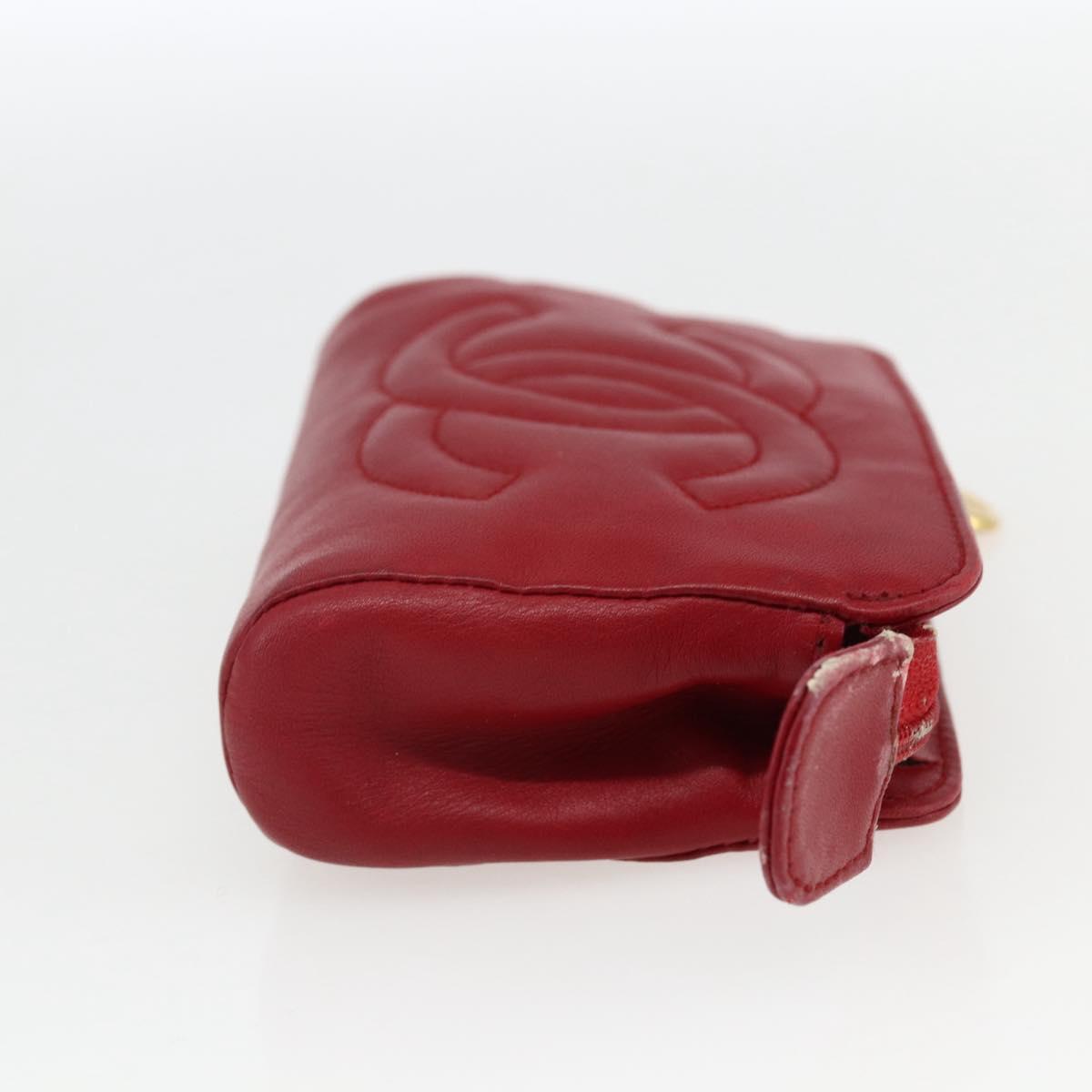 CHANEL Pouch Lamb Skin Red Gold CC Auth 172608