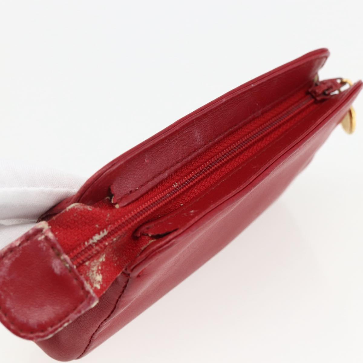 CHANEL Pouch Lamb Skin Red Gold CC Auth 172608