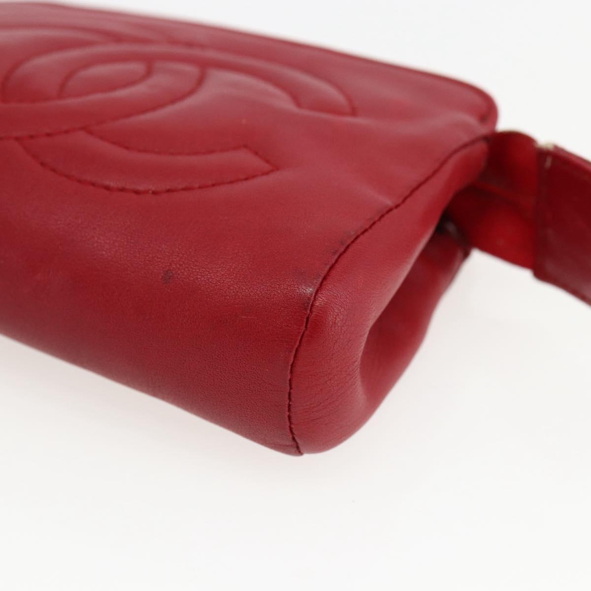 CHANEL Pouch Lamb Skin Red Gold CC Auth 172608