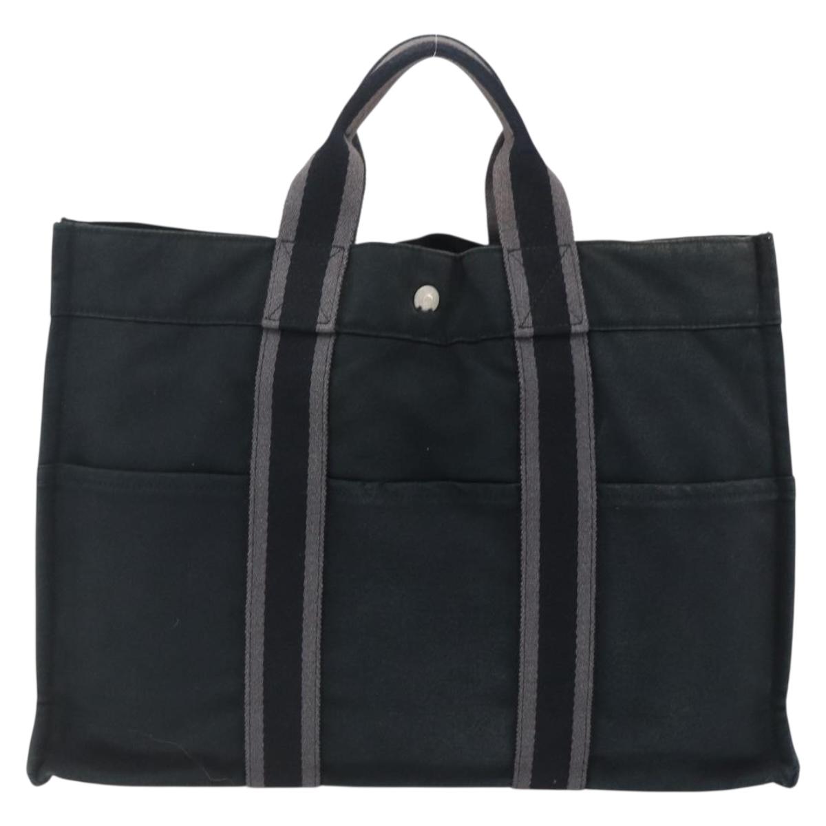 HERMES Fourre Tout MM Hand Bag Canvas Black Silver Auth 172610