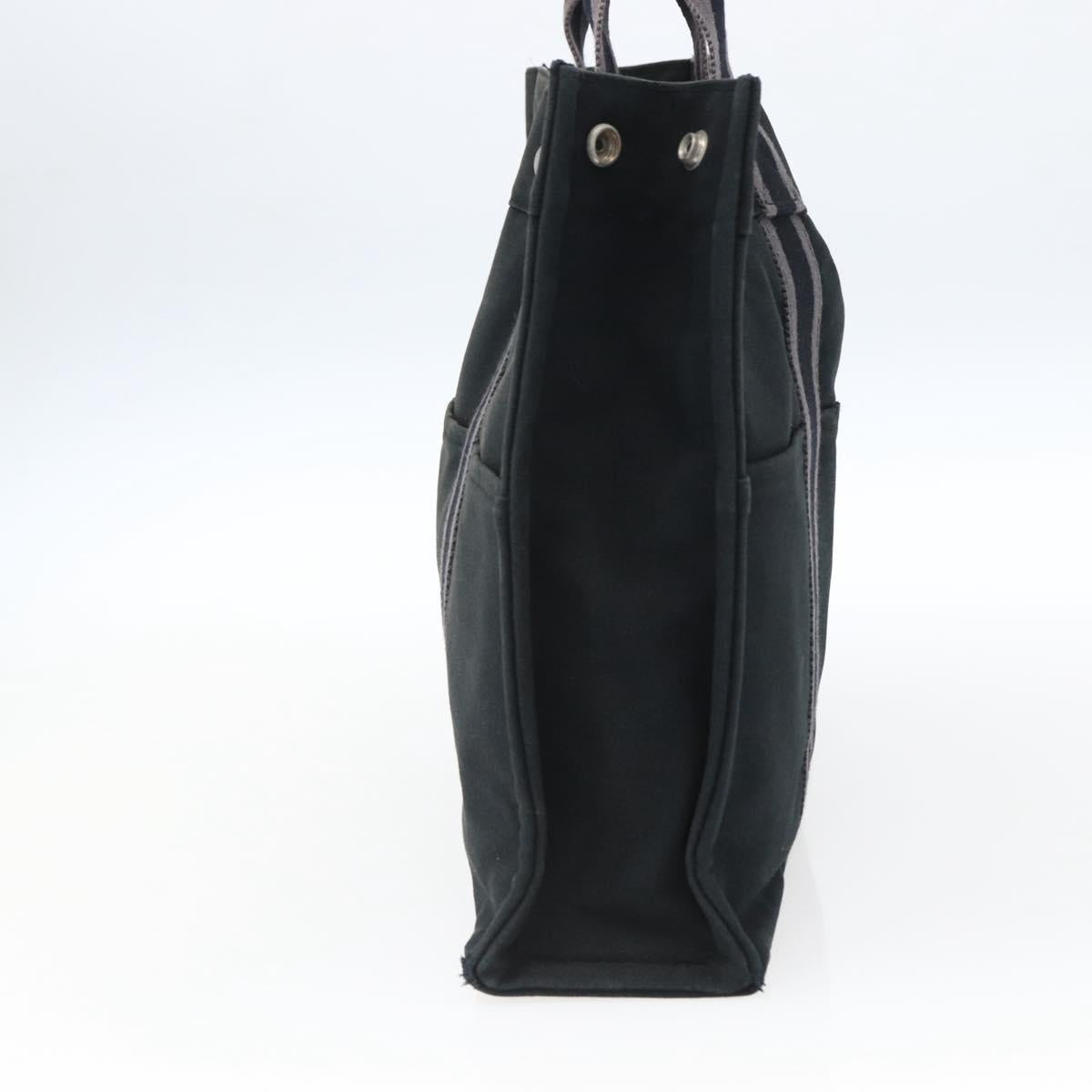HERMES Fourre Tout MM Hand Bag Canvas Black Silver Auth 172610