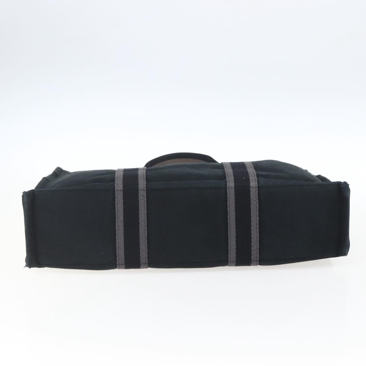 HERMES Fourre Tout MM Hand Bag Canvas Black Silver Auth 172610