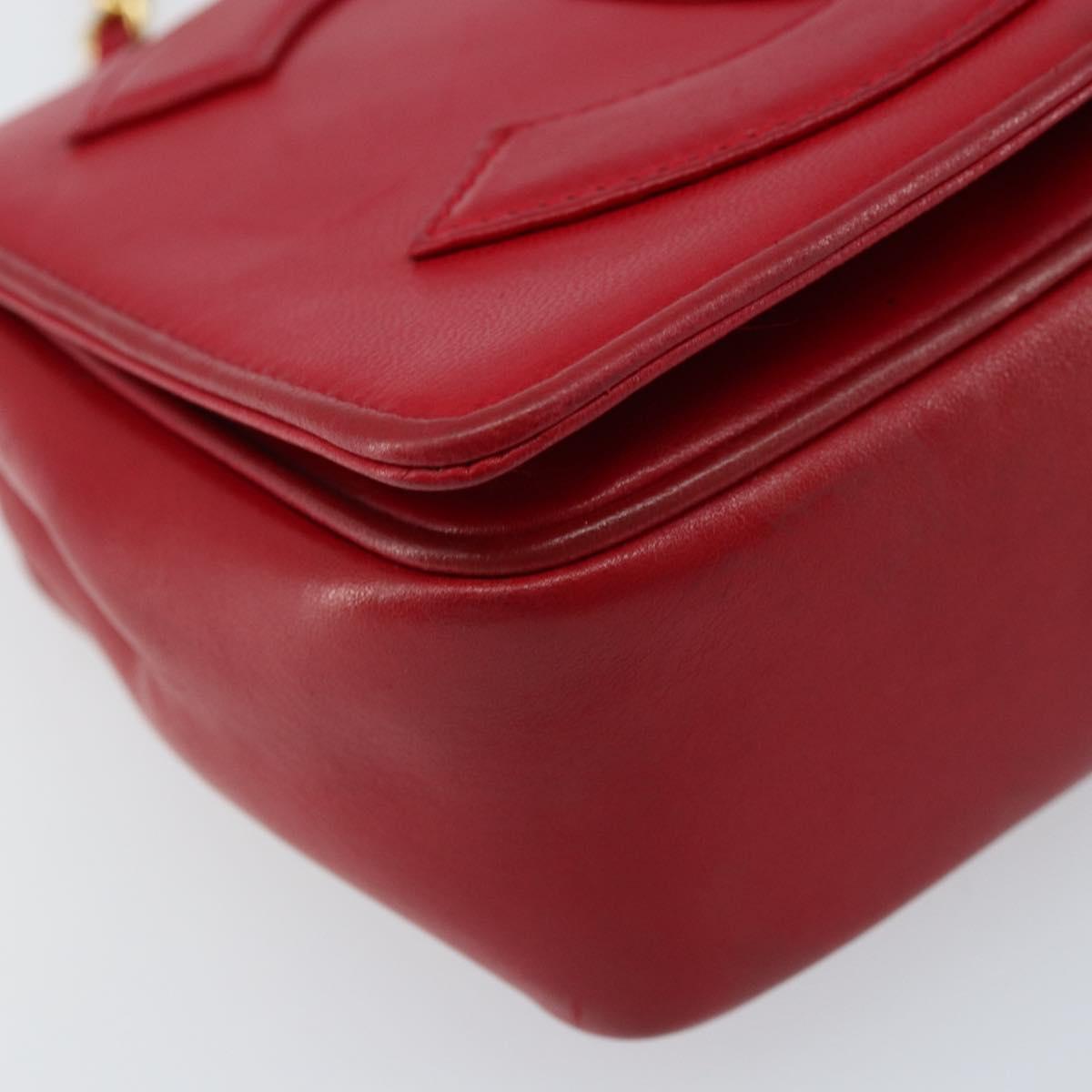 CHANEL Matelasse COCO Mark Chain Shoulder Bag Lamb Skin Red Gold CC Auth 172623V