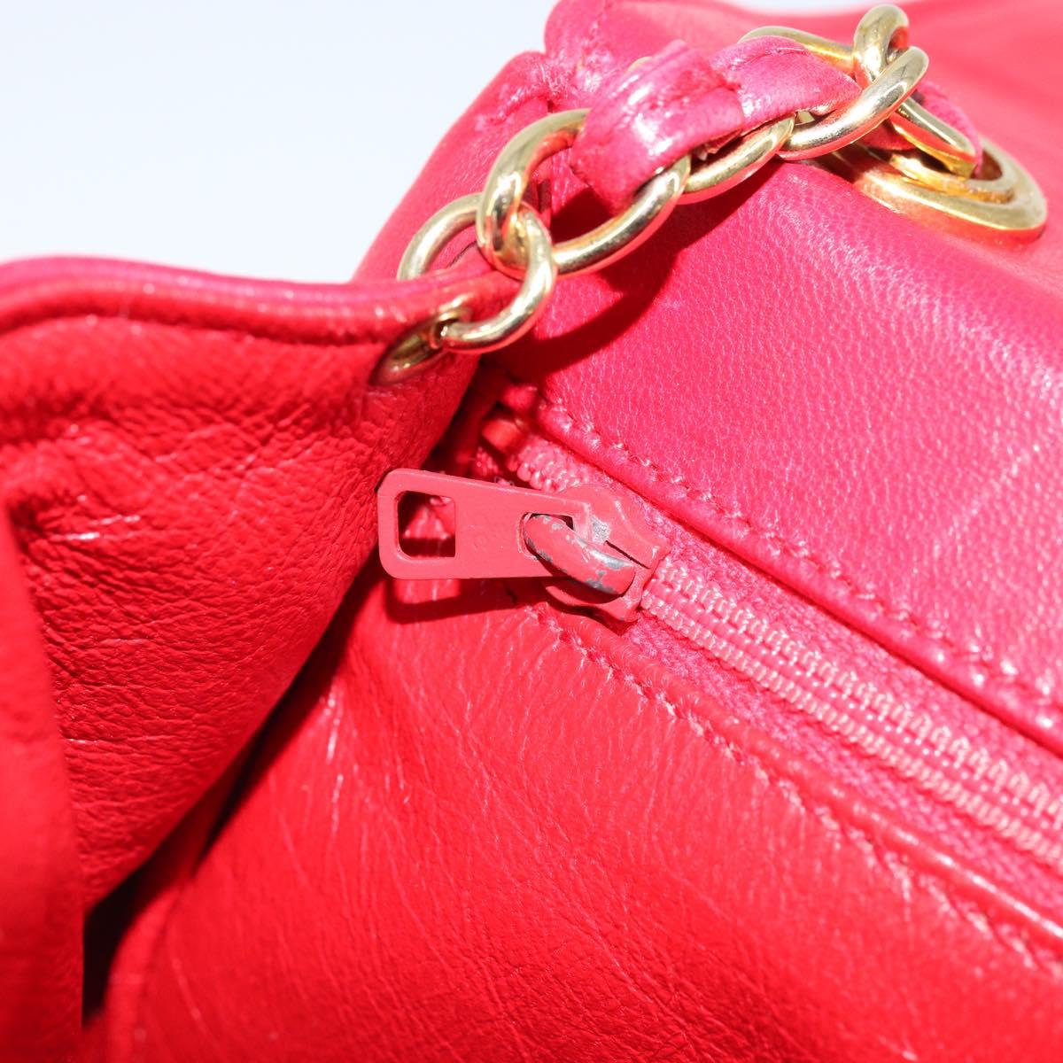 CHANEL Matelasse COCO Mark Chain Shoulder Bag Lamb Skin Red Gold CC Auth 172623V