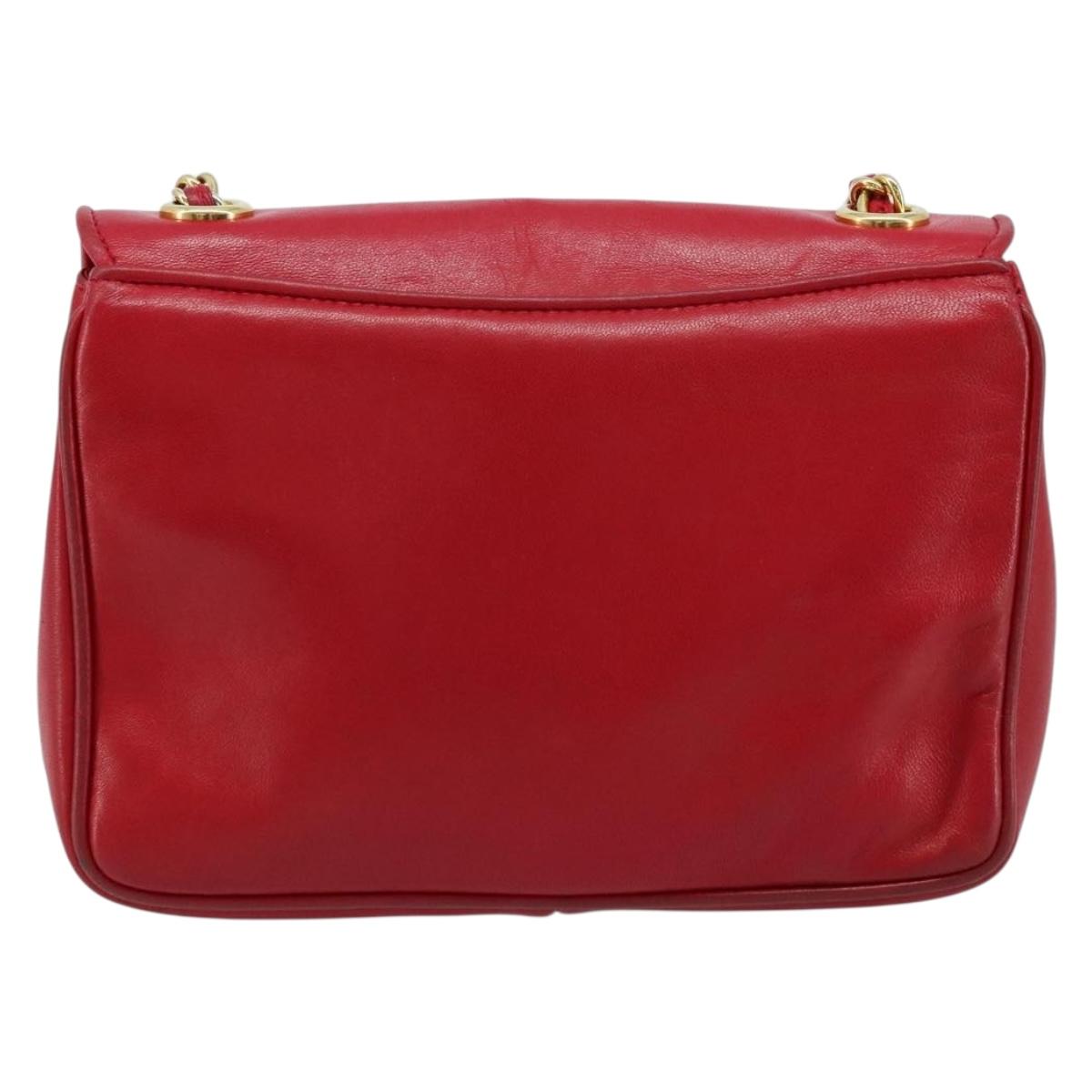 CHANEL Matelasse COCO Mark Chain Shoulder Bag Lamb Skin Red Gold CC Auth 172623V