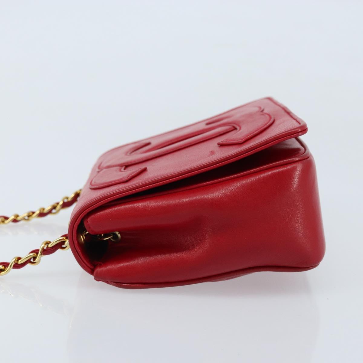 CHANEL Matelasse COCO Mark Chain Shoulder Bag Lamb Skin Red Gold CC Auth 172623V