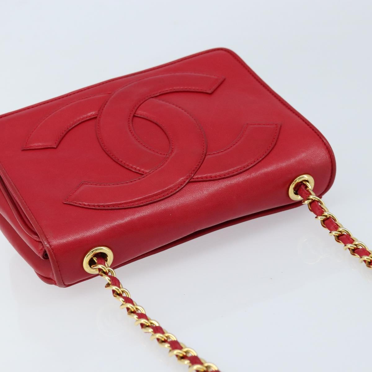 CHANEL Matelasse COCO Mark Chain Shoulder Bag Lamb Skin Red Gold CC Auth 172623V