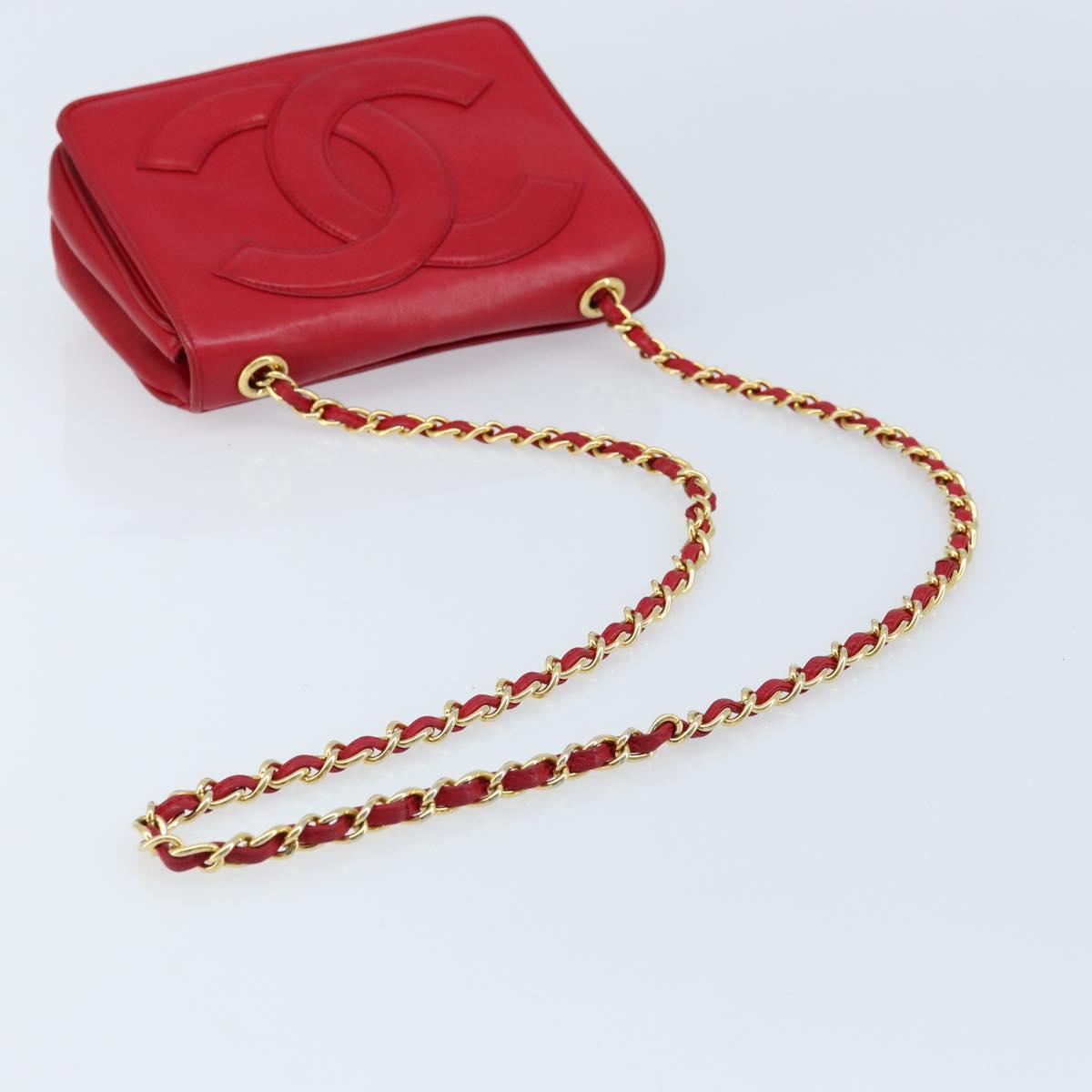 CHANEL Matelasse COCO Mark Chain Shoulder Bag Lamb Skin Red Gold CC Auth 172623V
