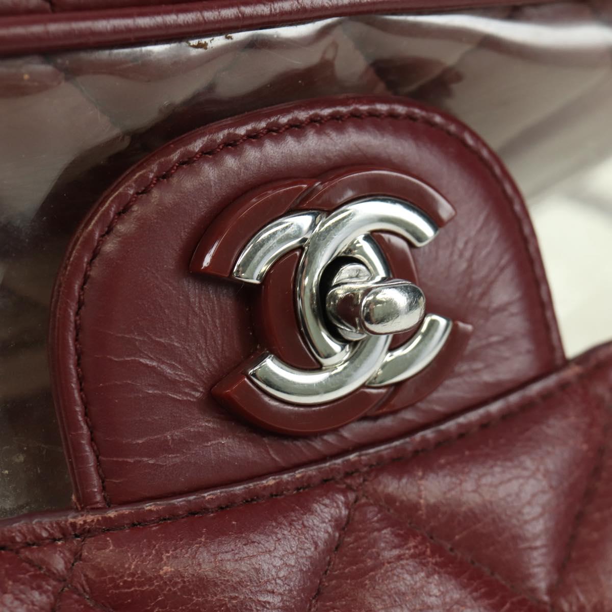 CHANEL Matelasse Chain Backpack Leather Bordeaux Silver CC Auth 172627A