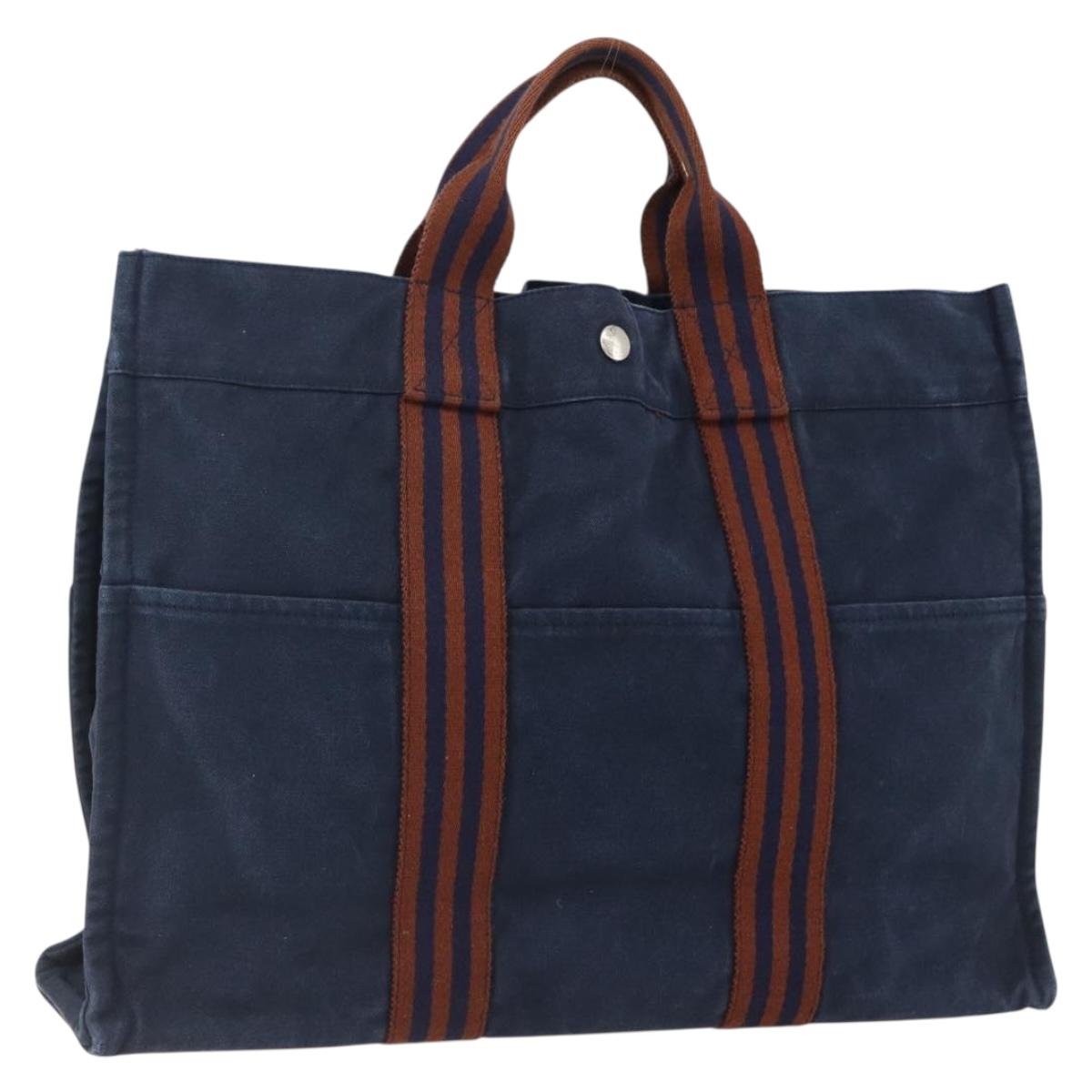 HERMES Fourre Tout MM Hand Bag Canvas Navy Auth 172631
