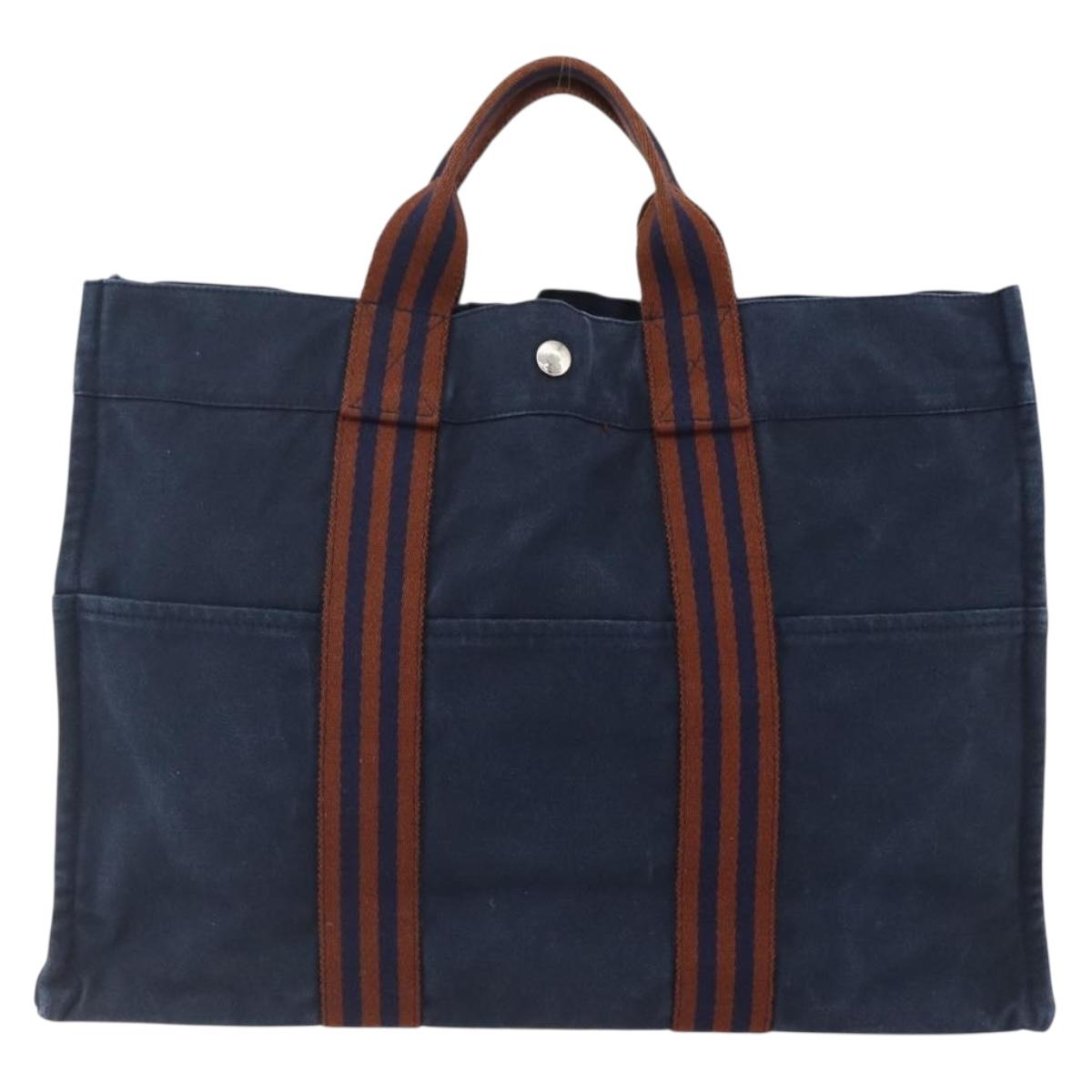 HERMES Fourre Tout MM Hand Bag Canvas Navy Auth 172631