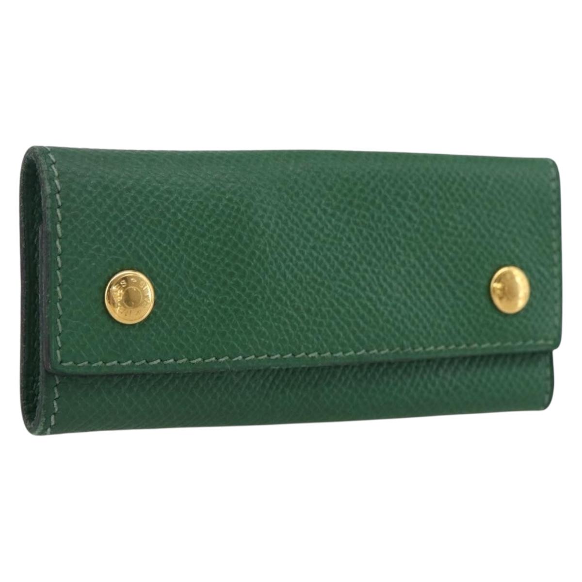 HERMES Etui Cle 4 Key Case Leather Green Gold Auth 172633