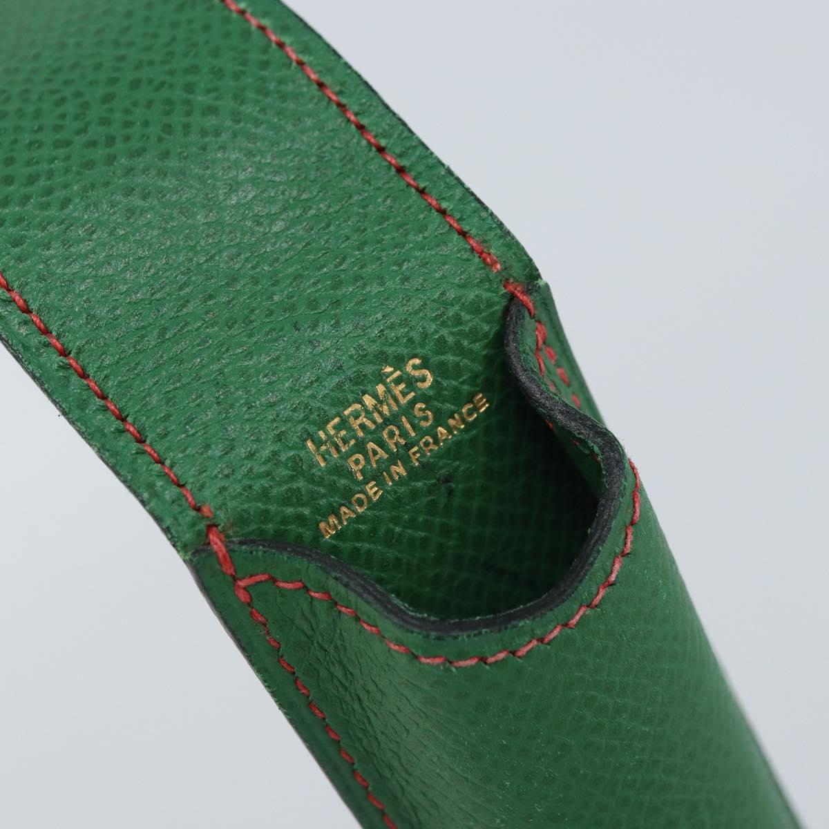 HERMES Pen Case Leather Green Auth 172634