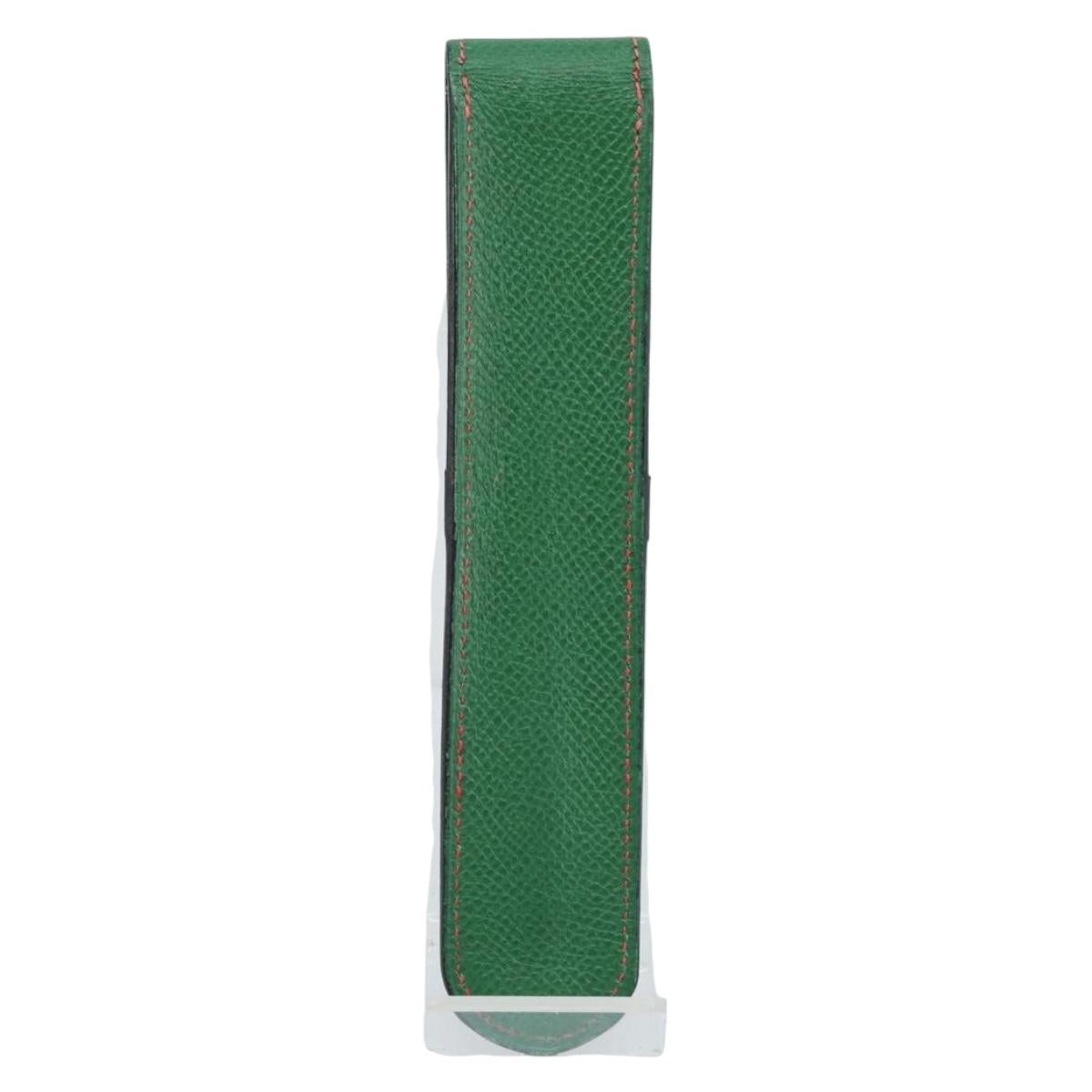 HERMES Pen Case Leather Green Auth 172634