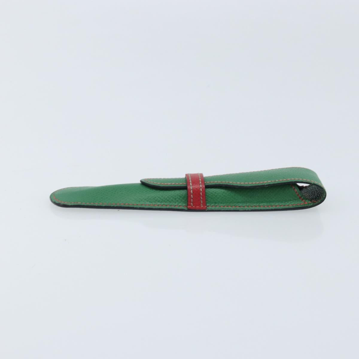 HERMES Pen Case Leather Green Auth 172634