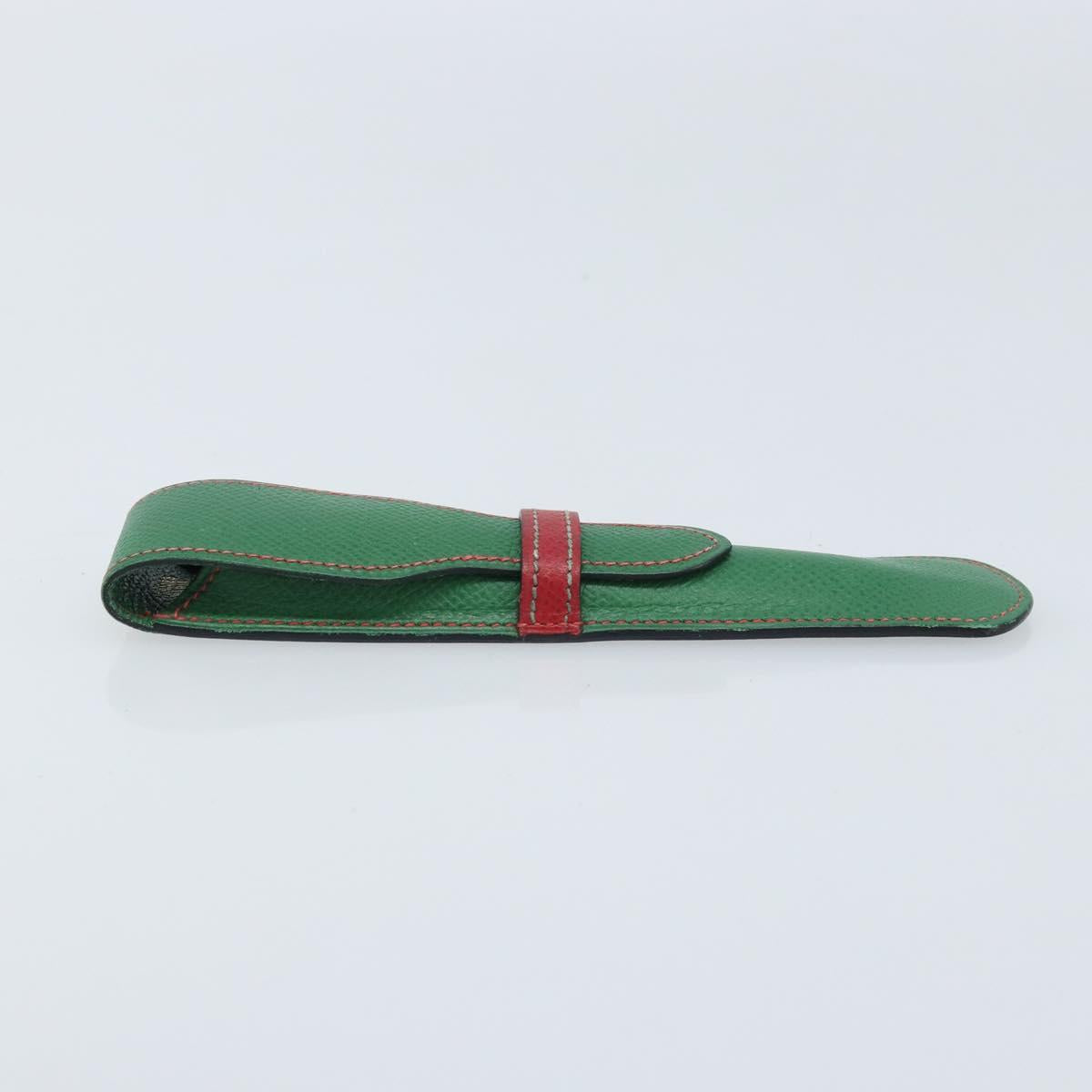 HERMES Pen Case Leather Green Auth 172634