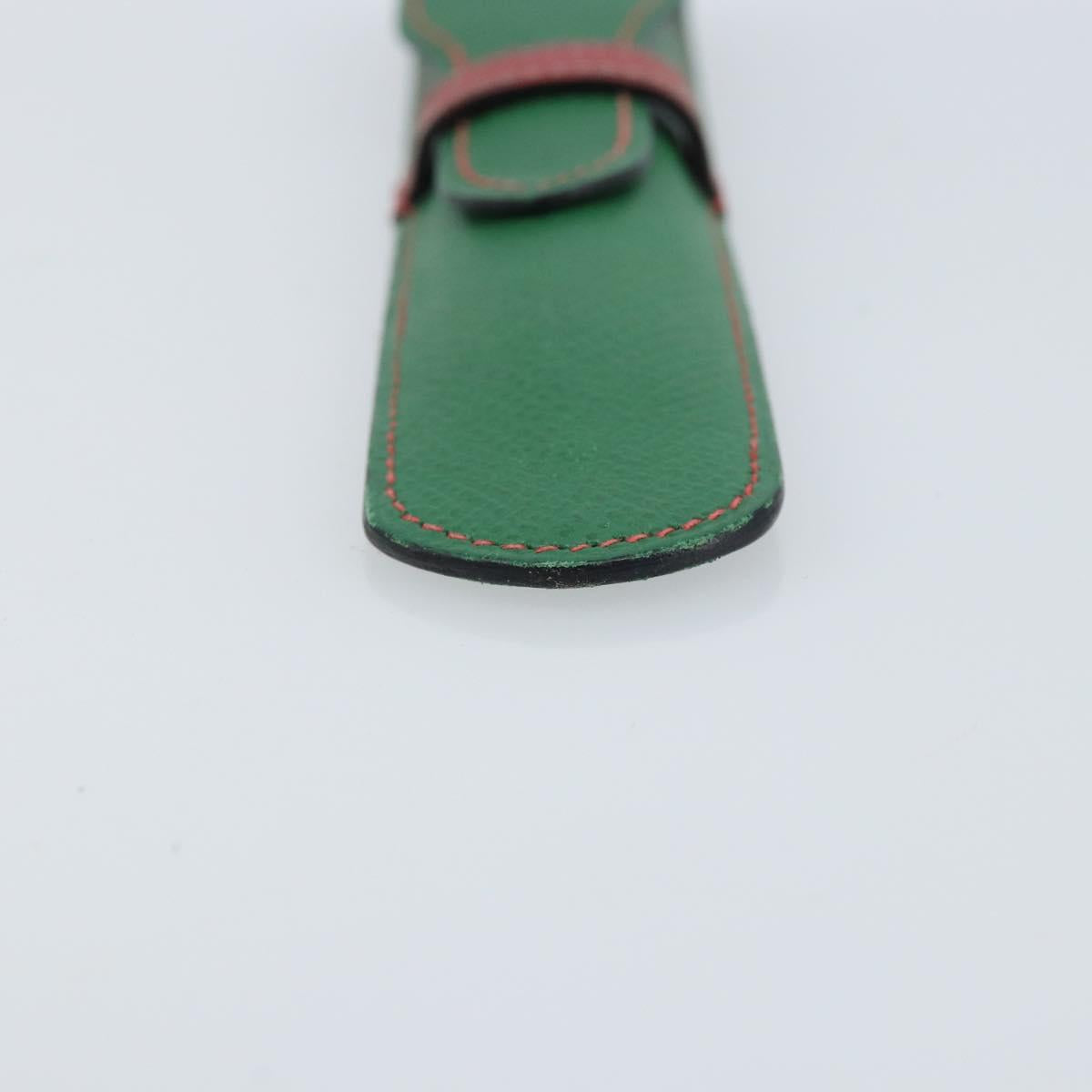 HERMES Pen Case Leather Green Auth 172634