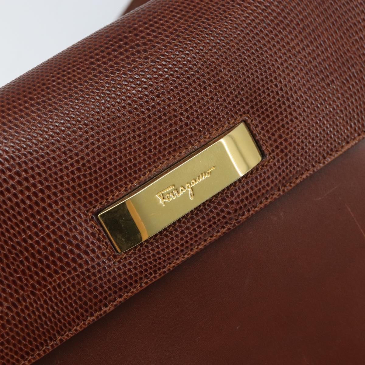 Salvatore Ferragamo Gancini Shoulder Bag Leather Brown Gold Auth 172650