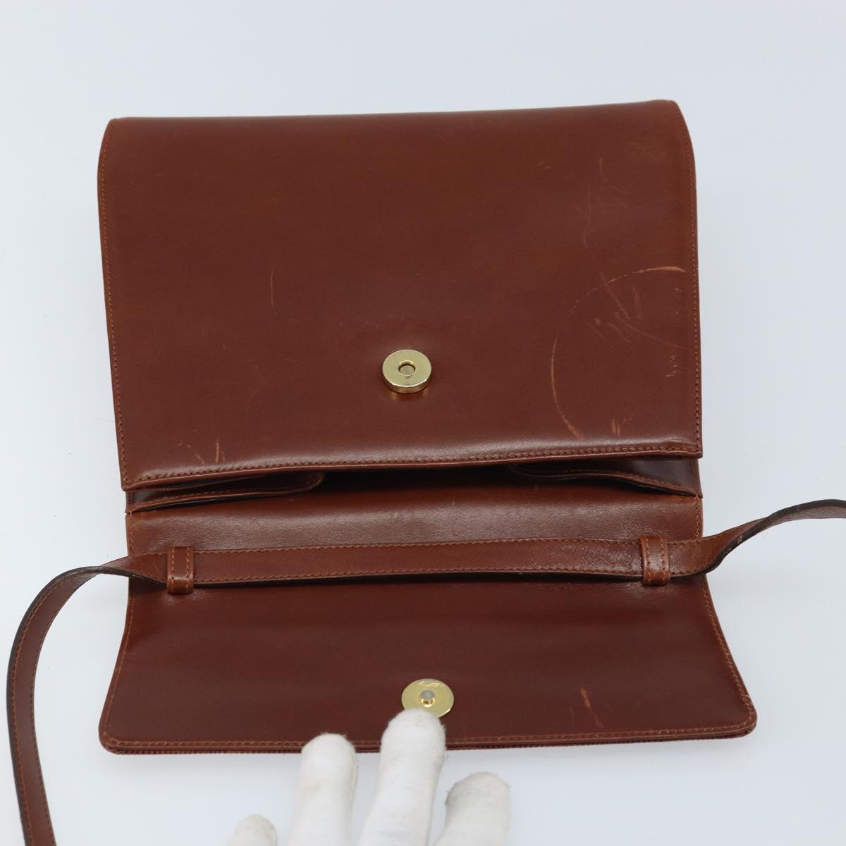 Salvatore Ferragamo Gancini Shoulder Bag Leather Brown Gold Auth 172650