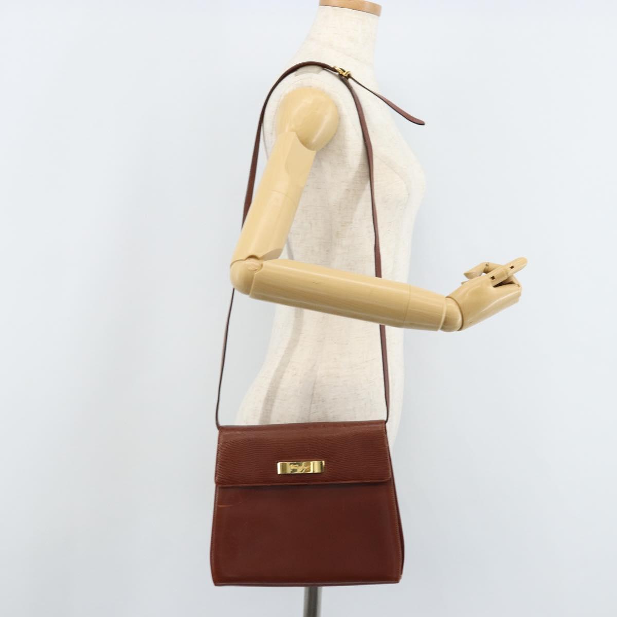 Salvatore Ferragamo Gancini Shoulder Bag Leather Brown Gold Auth 172650