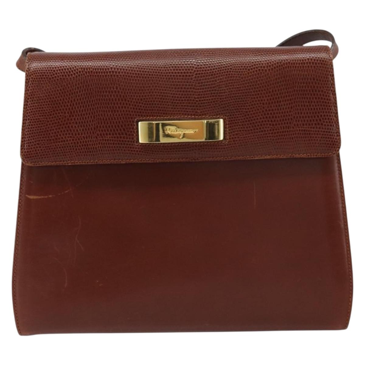 Salvatore Ferragamo Gancini Shoulder Bag Leather Brown Gold Auth 172650