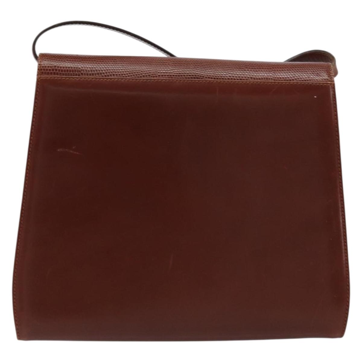 Salvatore Ferragamo Gancini Shoulder Bag Leather Brown Gold Auth 172650