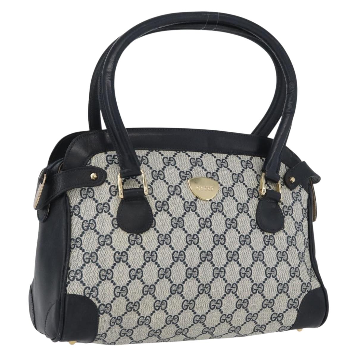 GUCCI GG Supreme Hand Bag PVC Navy Gold Auth 172663