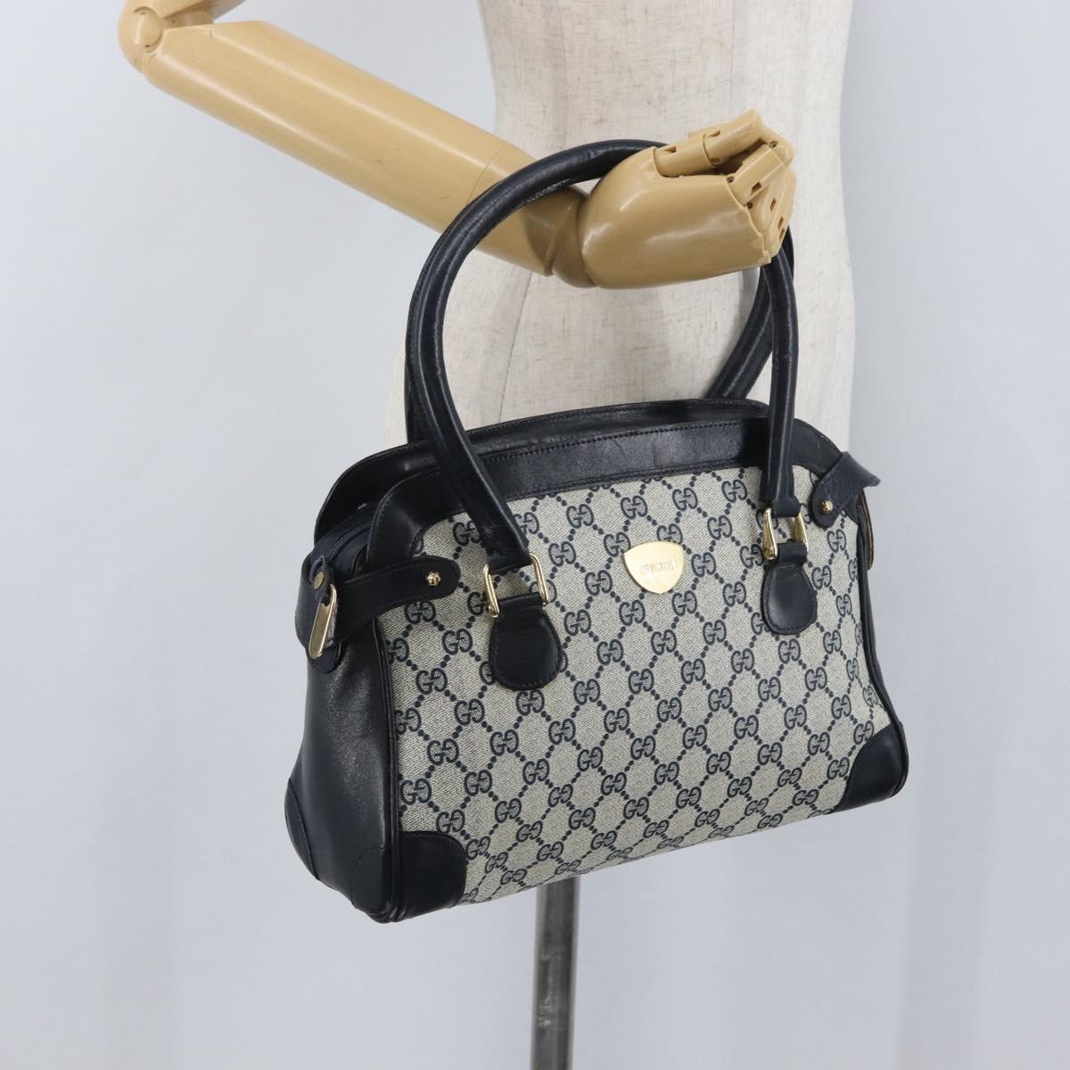 GUCCI GG Supreme Hand Bag PVC Navy Gold Auth 172663