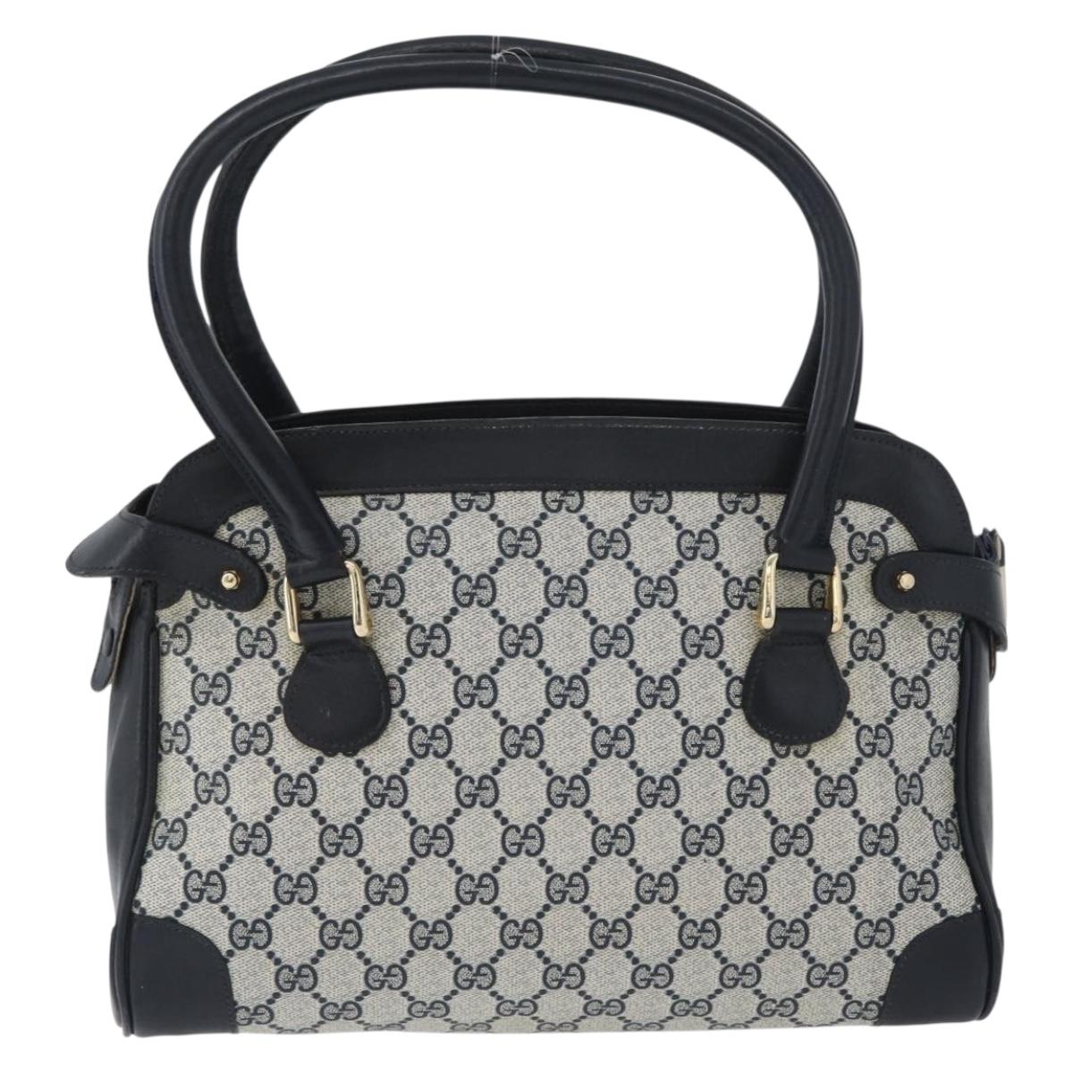 GUCCI GG Supreme Hand Bag PVC Navy Gold Auth 172663