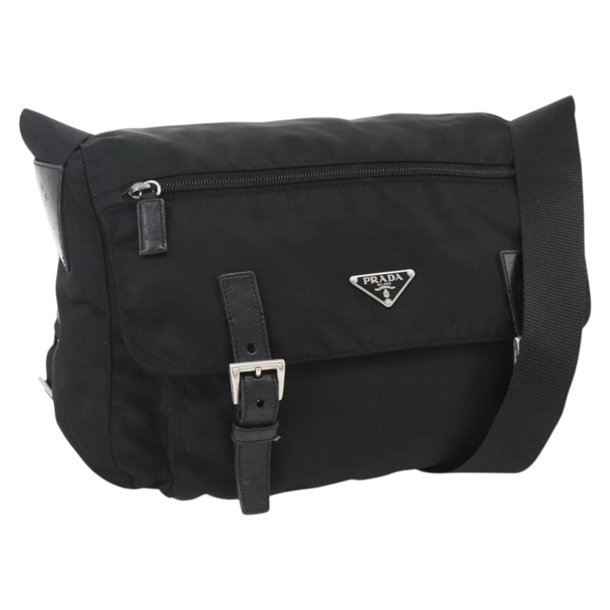 PRADA Shoulder Bag Nylon Black Silver Auth 172664