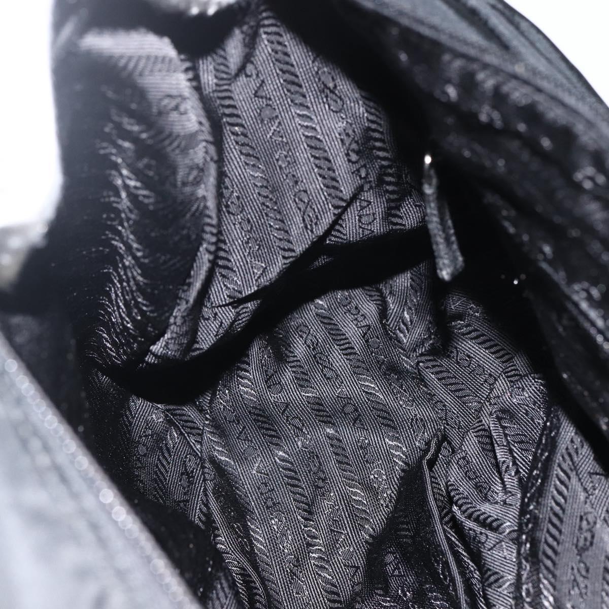 PRADA Shoulder Bag Nylon Black Silver Auth 172664