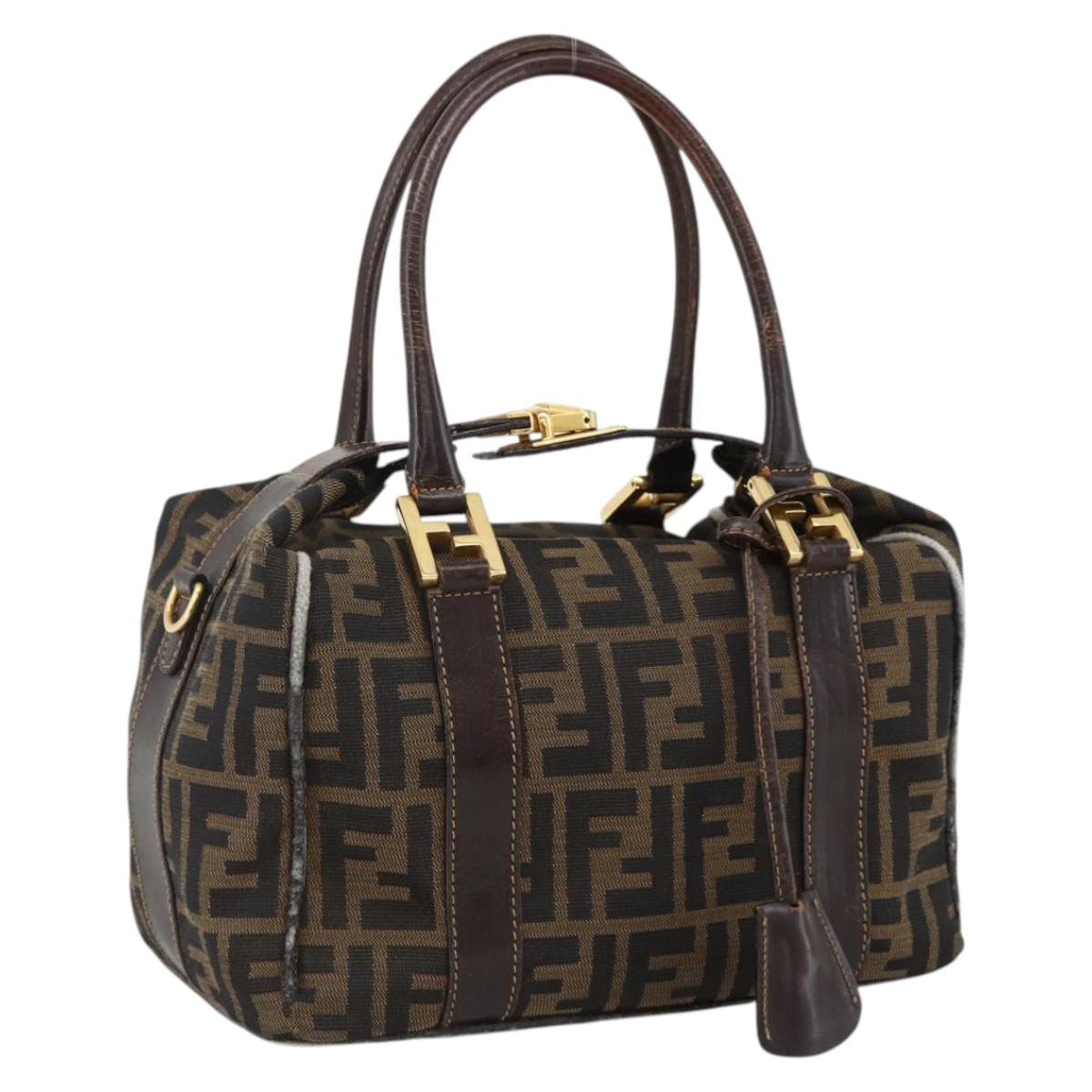 FENDI Zucca Canvas Hand Bag Black Brown Auth 172665