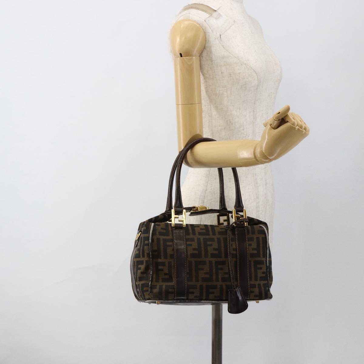 FENDI Zucca Canvas Hand Bag Black Brown Auth 172665