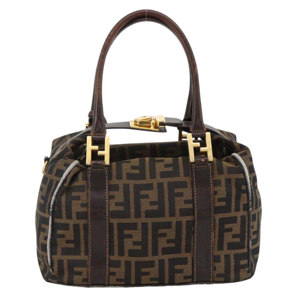 FENDI Zucca Canvas Hand Bag Black Brown Auth 172665