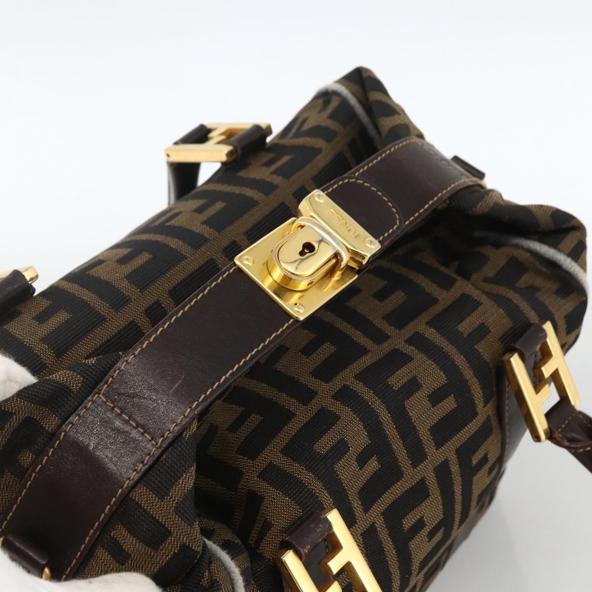 FENDI Zucca Canvas Hand Bag Black Brown Auth 172665