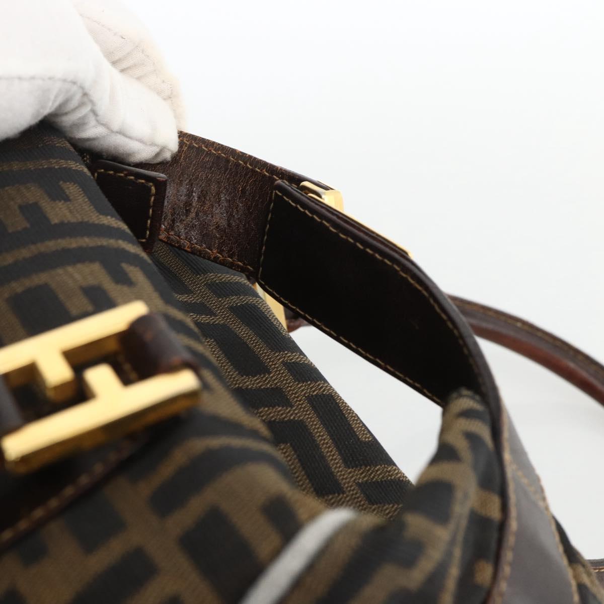 FENDI Zucca Canvas Hand Bag Black Brown Auth 172665