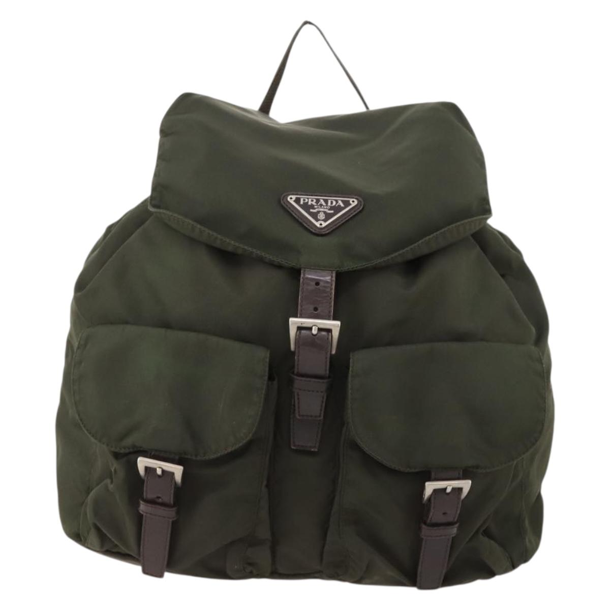 PRADA Backpack Nylon Khaki Silver Auth 172669