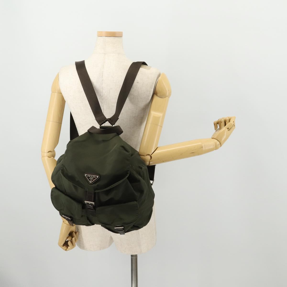 PRADA Backpack Nylon Khaki Silver Auth 172669