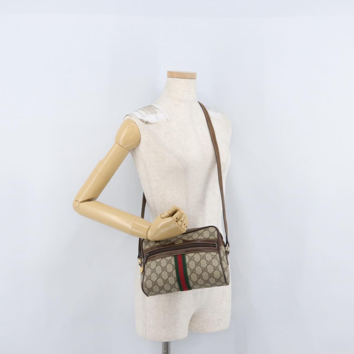 GUCCI GG Supreme Web Sherry Line Bag PVC Beige Gold 001 3654 5 Auth 172680